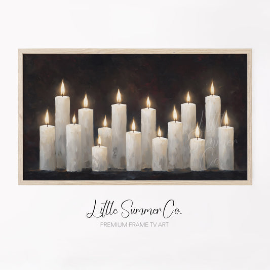 White Candle Group Frame TV Art displayed on a TV