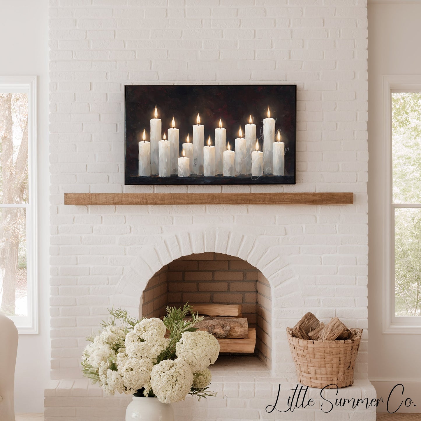 White Candle Group Frame TV Art displayed on a TV