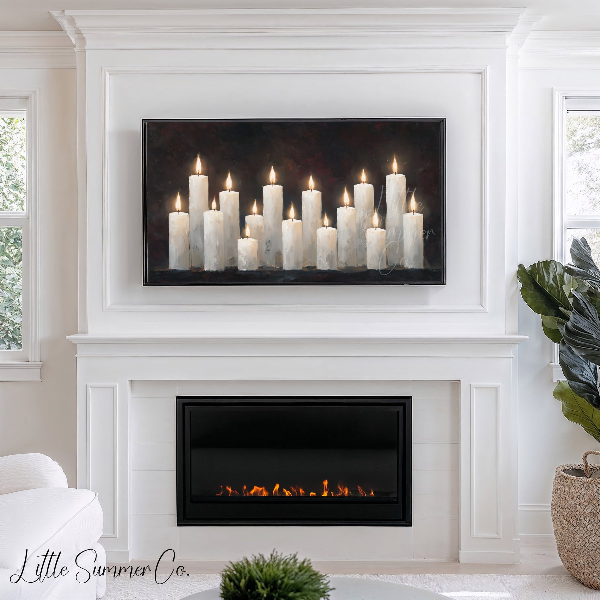 White Candle Group Frame TV Art displayed on a TV