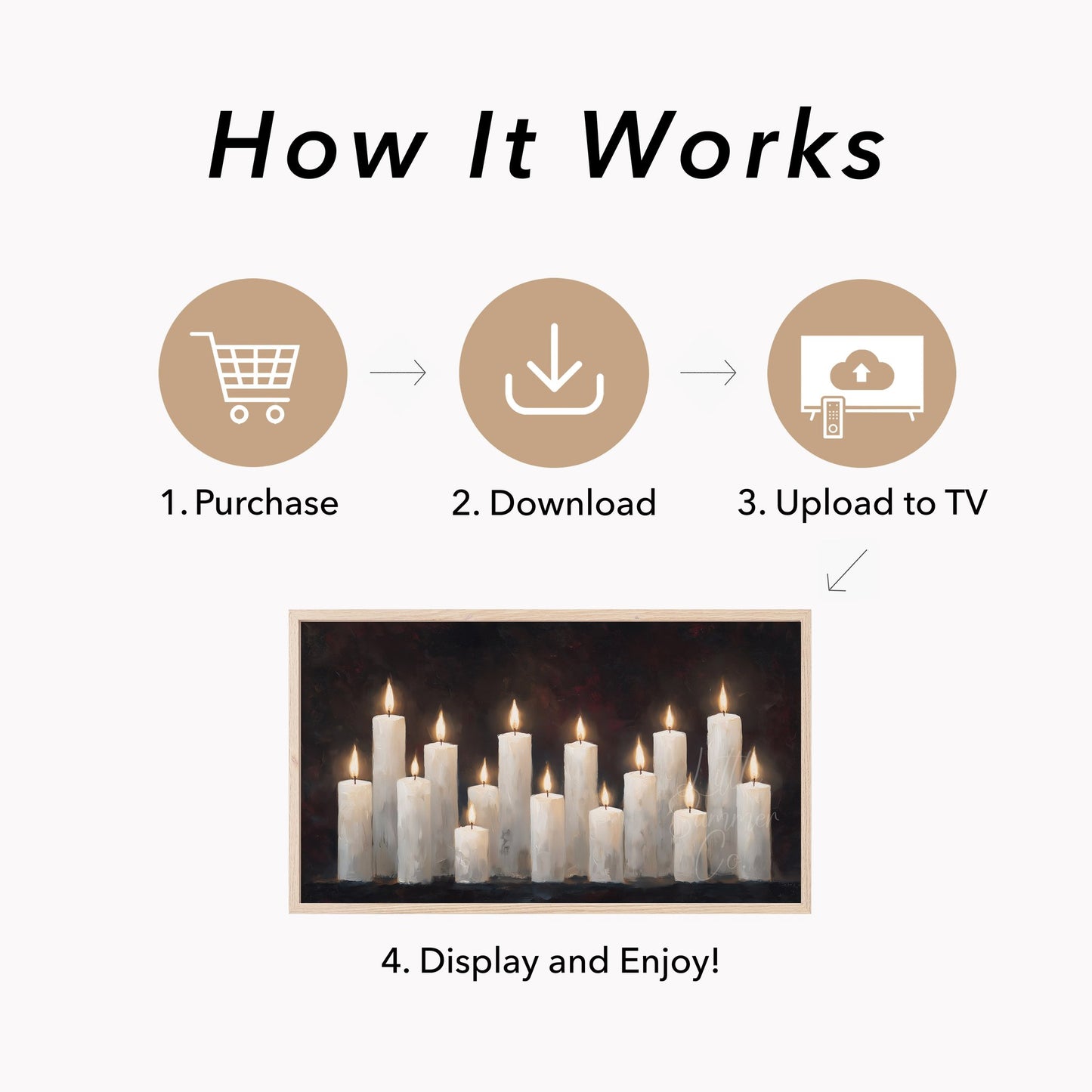 White Candle Group Frame TV Art displayed on a TV