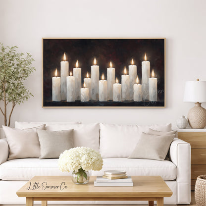 White Candle Group Frame TV Art displayed on a TV