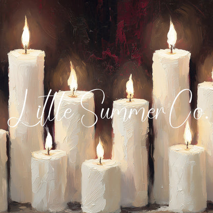 Lit Candle Row Frame TV Art displayed on a TV