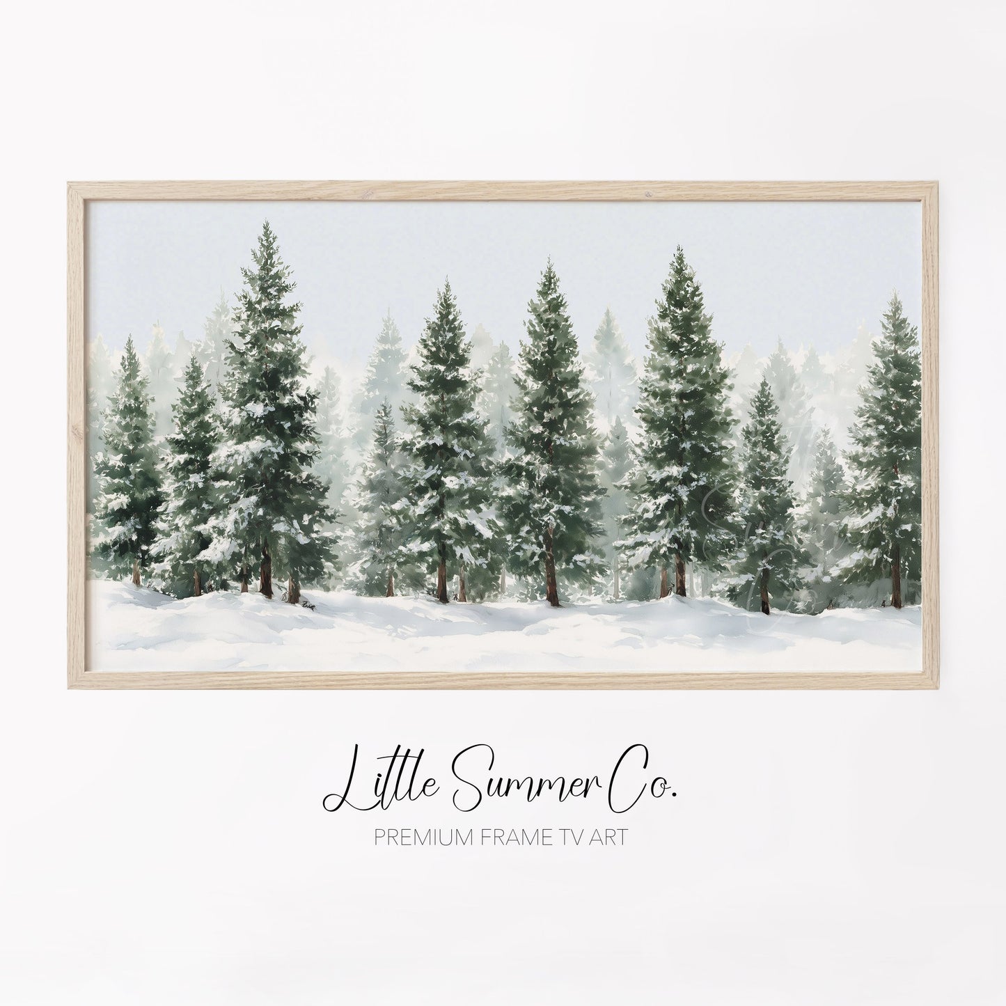 Snowy Evergreen Trees Frame TV Art displayed on a TV