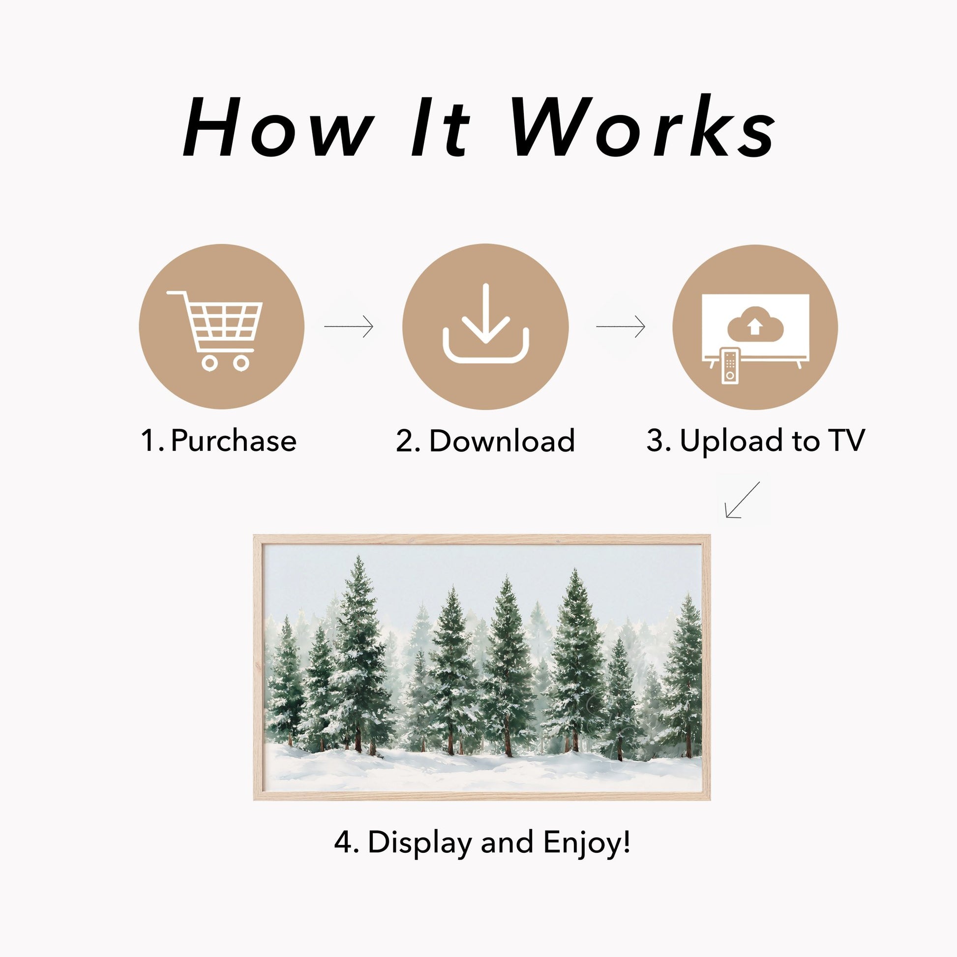 Snowy Evergreen Trees Frame TV Art displayed on a TV
