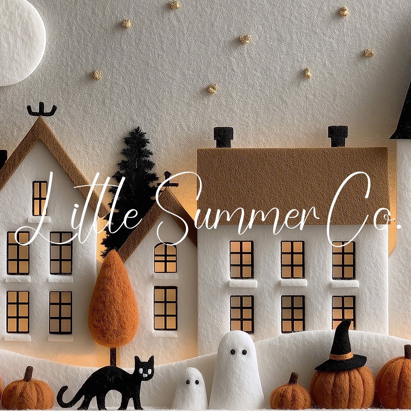 Felt Halloween Village Moonlight Frame TV Art displayed on a TV