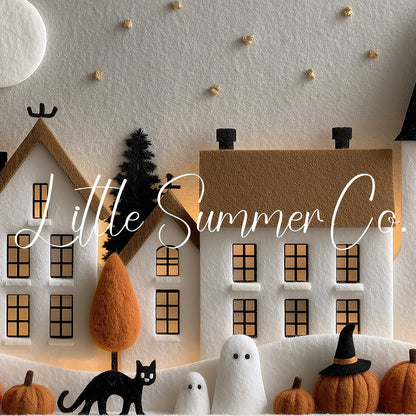 Felt Halloween Village Moonlight Frame TV Art displayed on a TV