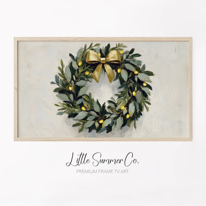 Christmas Wreath Frame TV Art displayed on a TV