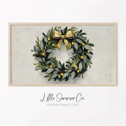 Christmas Wreath Frame TV Art displayed on a TV