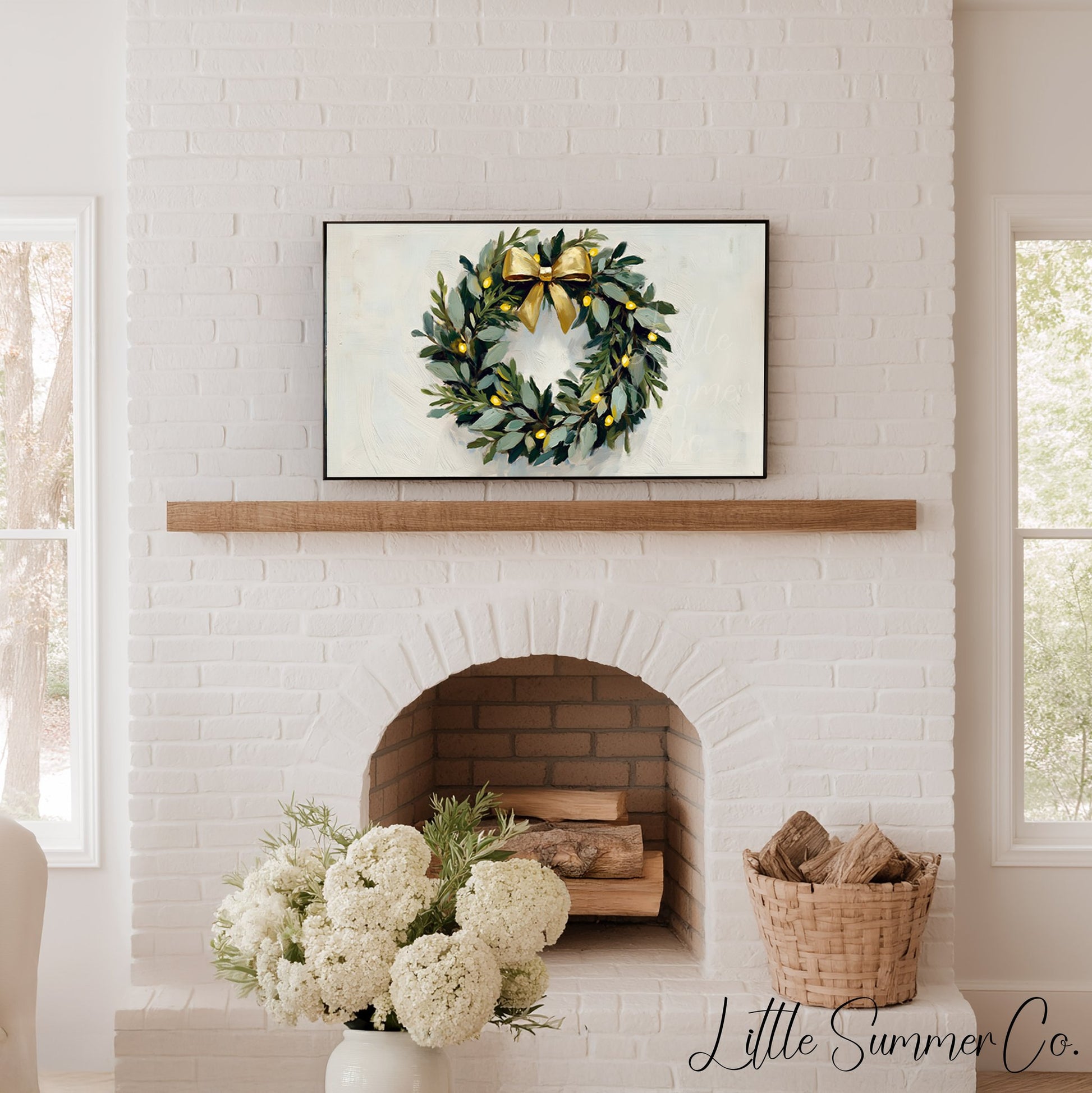 Christmas Wreath Frame TV Art displayed on a TV