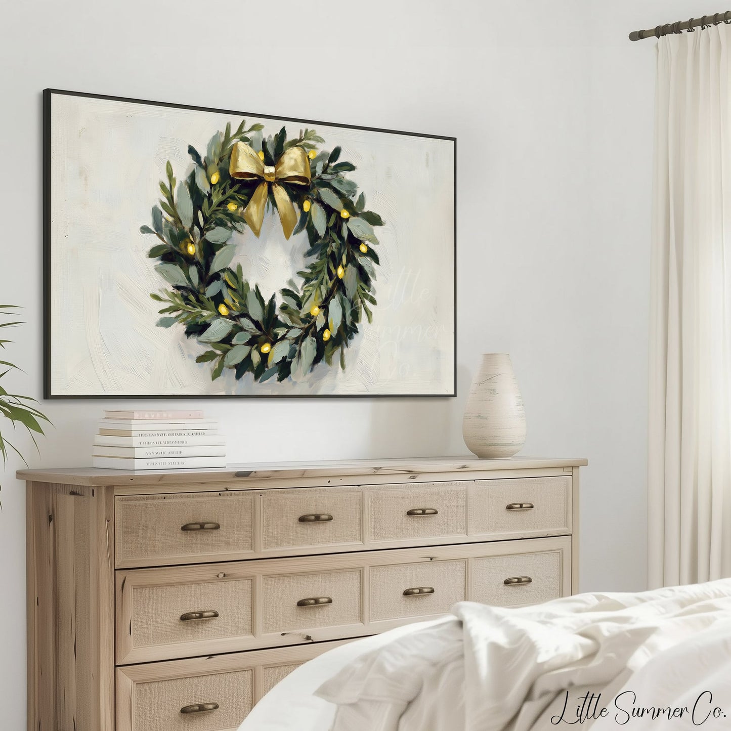 Christmas Wreath Frame TV Art displayed on a TV
