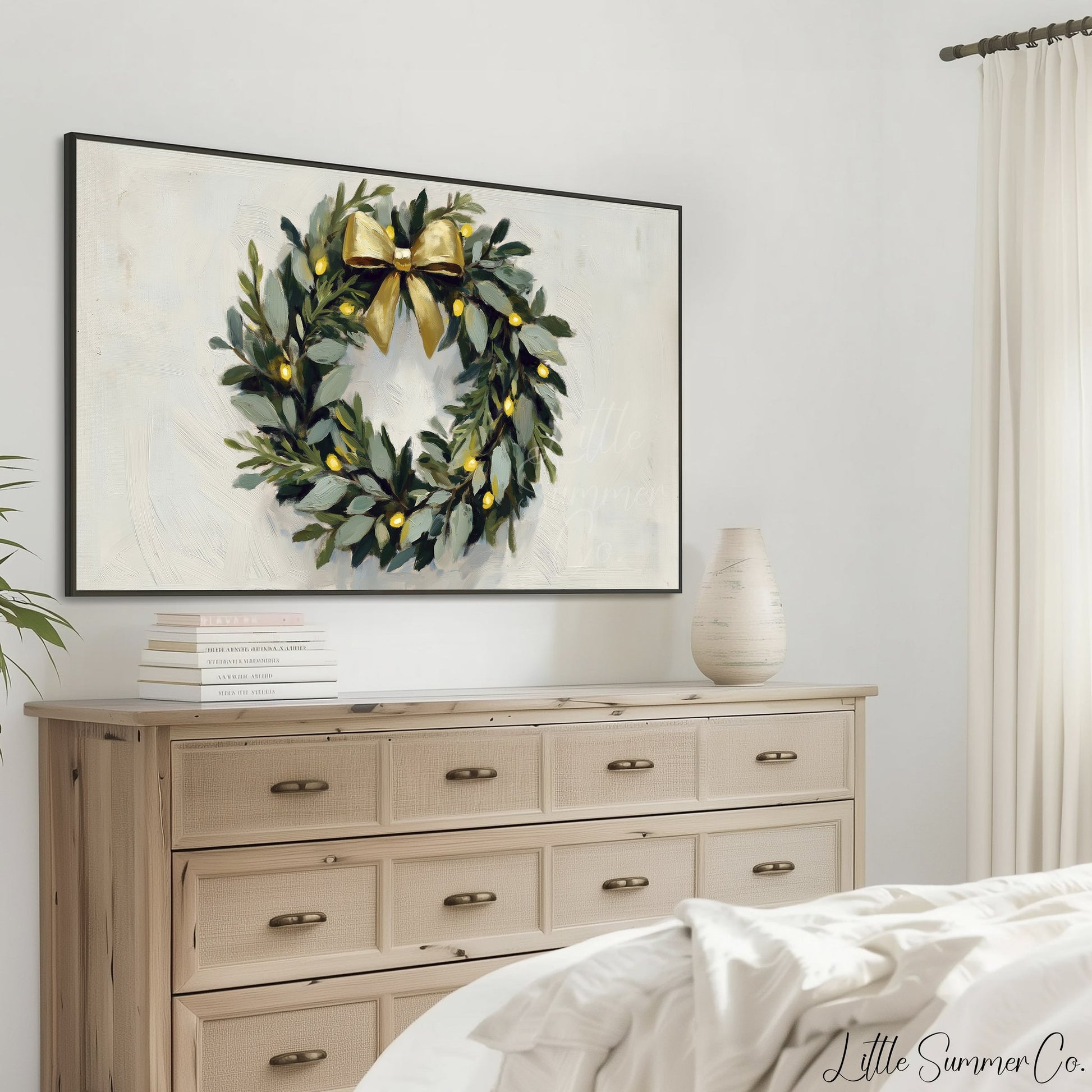 Christmas Wreath Frame TV Art displayed on a TV