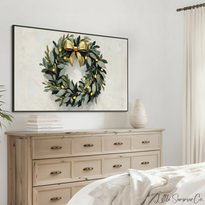 Christmas Wreath Frame TV Art displayed on a TV
