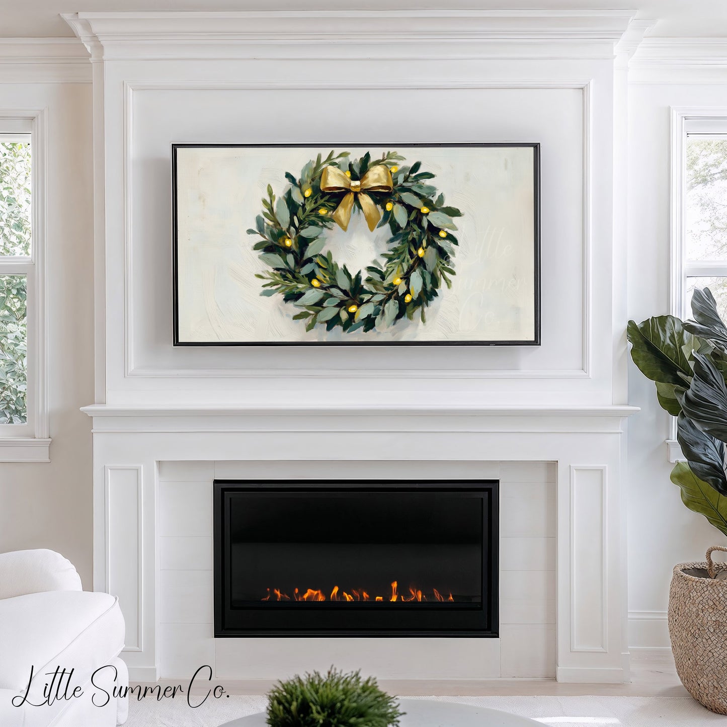 Christmas Wreath Frame TV Art displayed on a TV