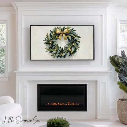 Christmas Wreath Frame TV Art displayed on a TV