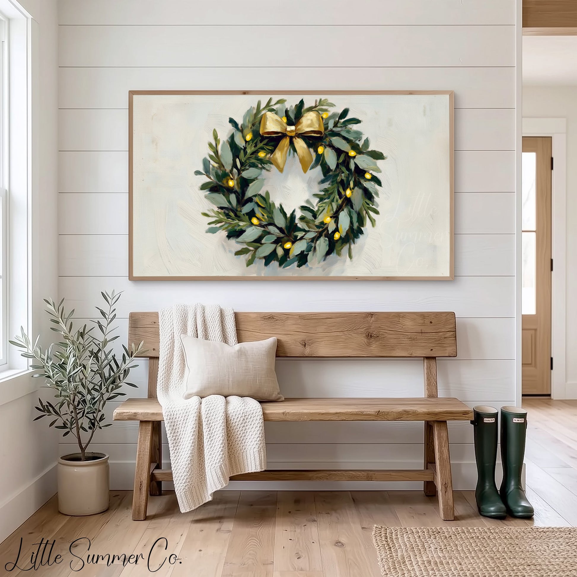 Christmas Wreath Frame TV Art displayed on a TV