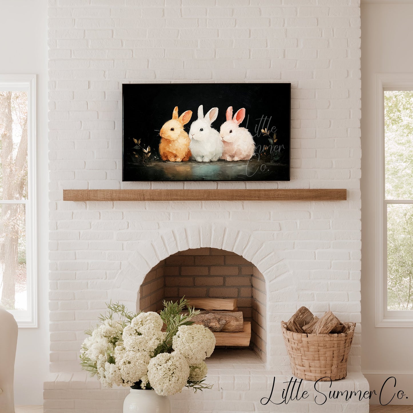 Bunny Trio Frame TV Art displayed on a TV