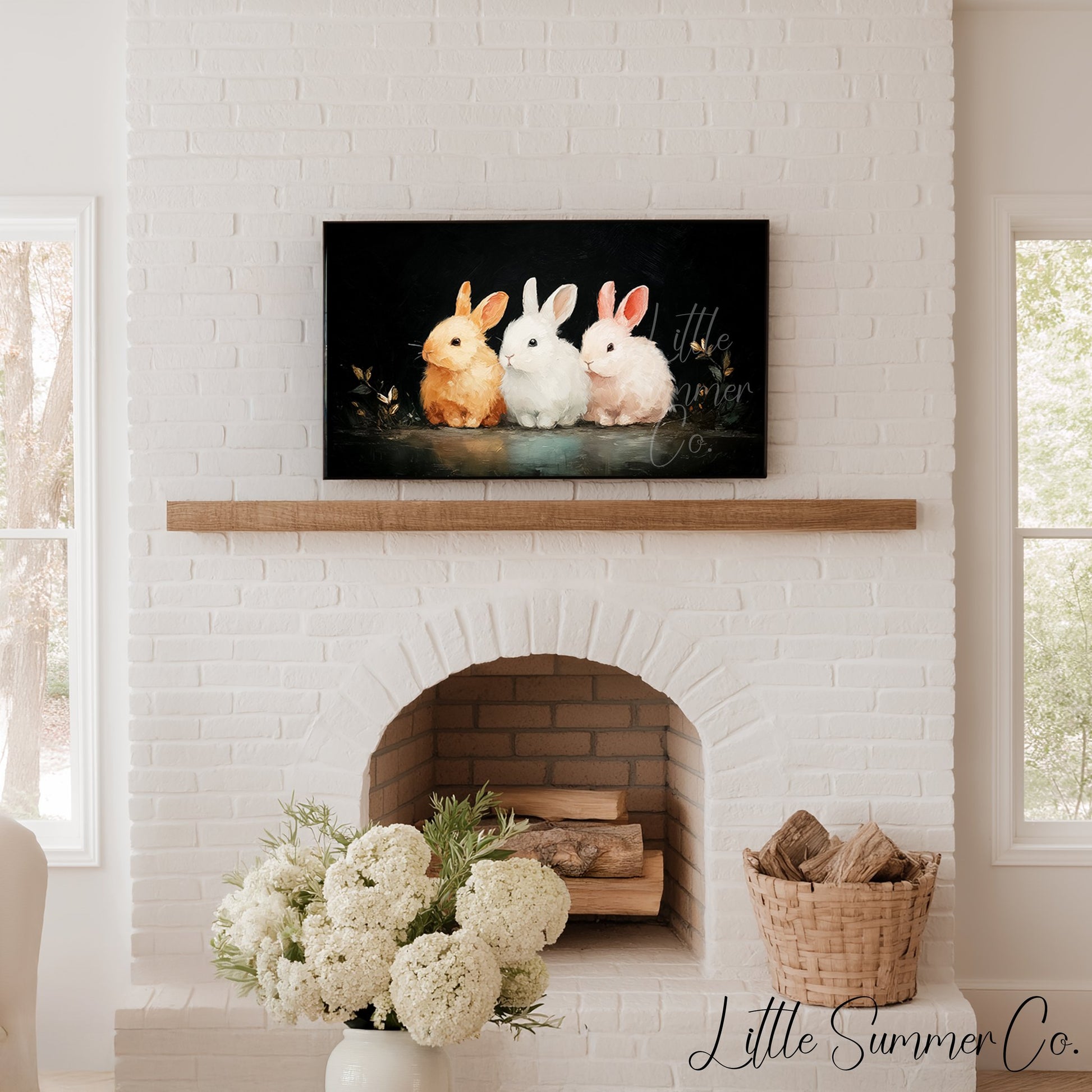 Bunny Trio Frame TV Art displayed on a TV