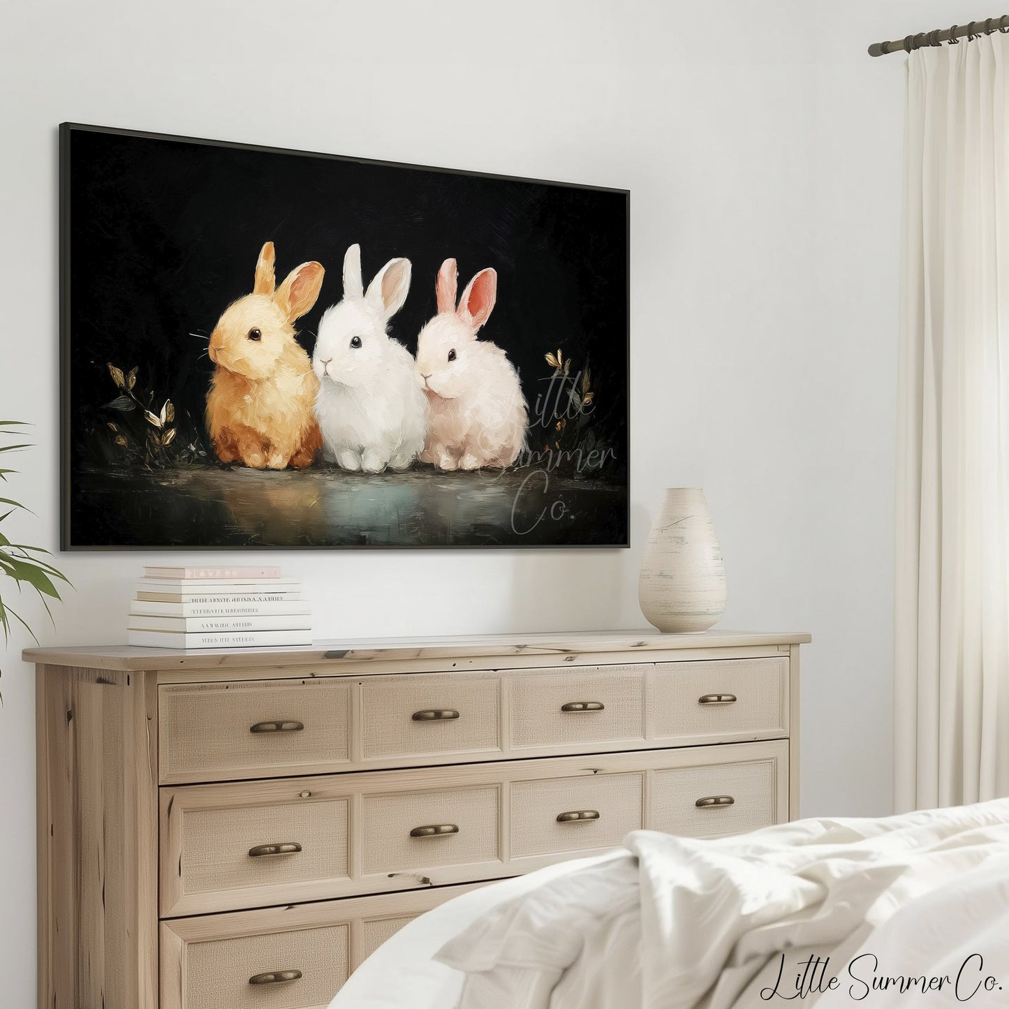 Bunny Trio Frame TV Art displayed on a TV