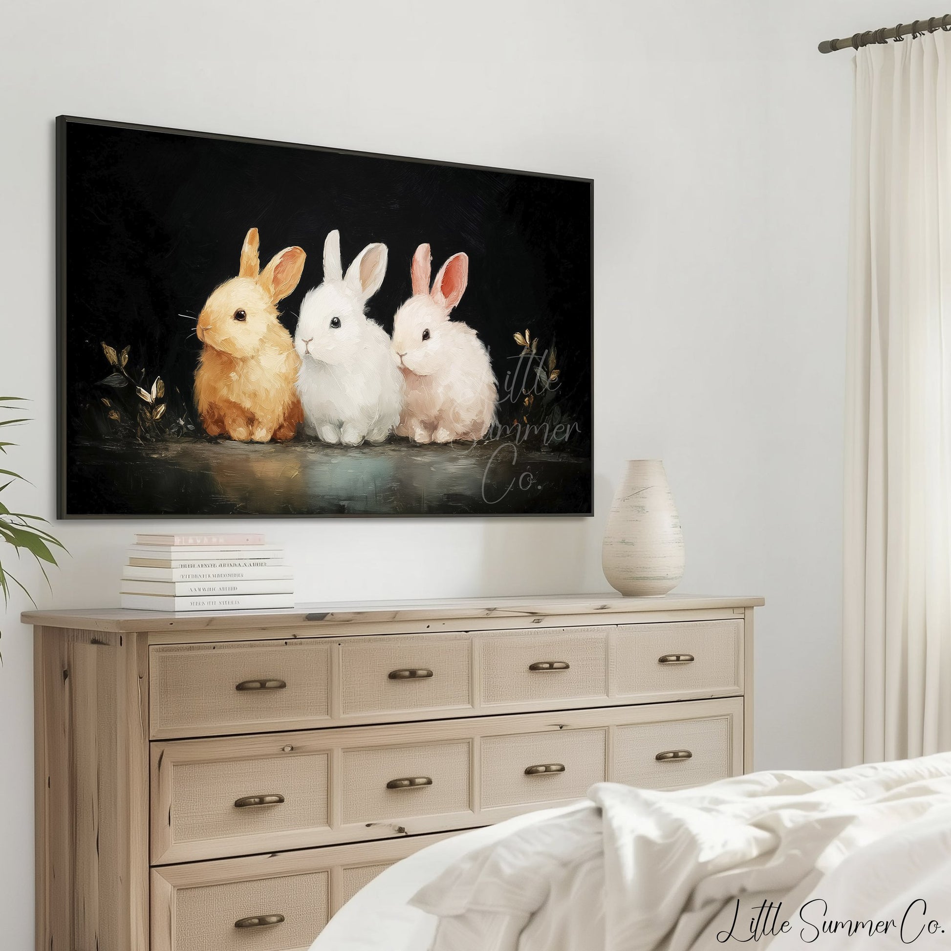 Bunny Trio Frame TV Art displayed on a TV