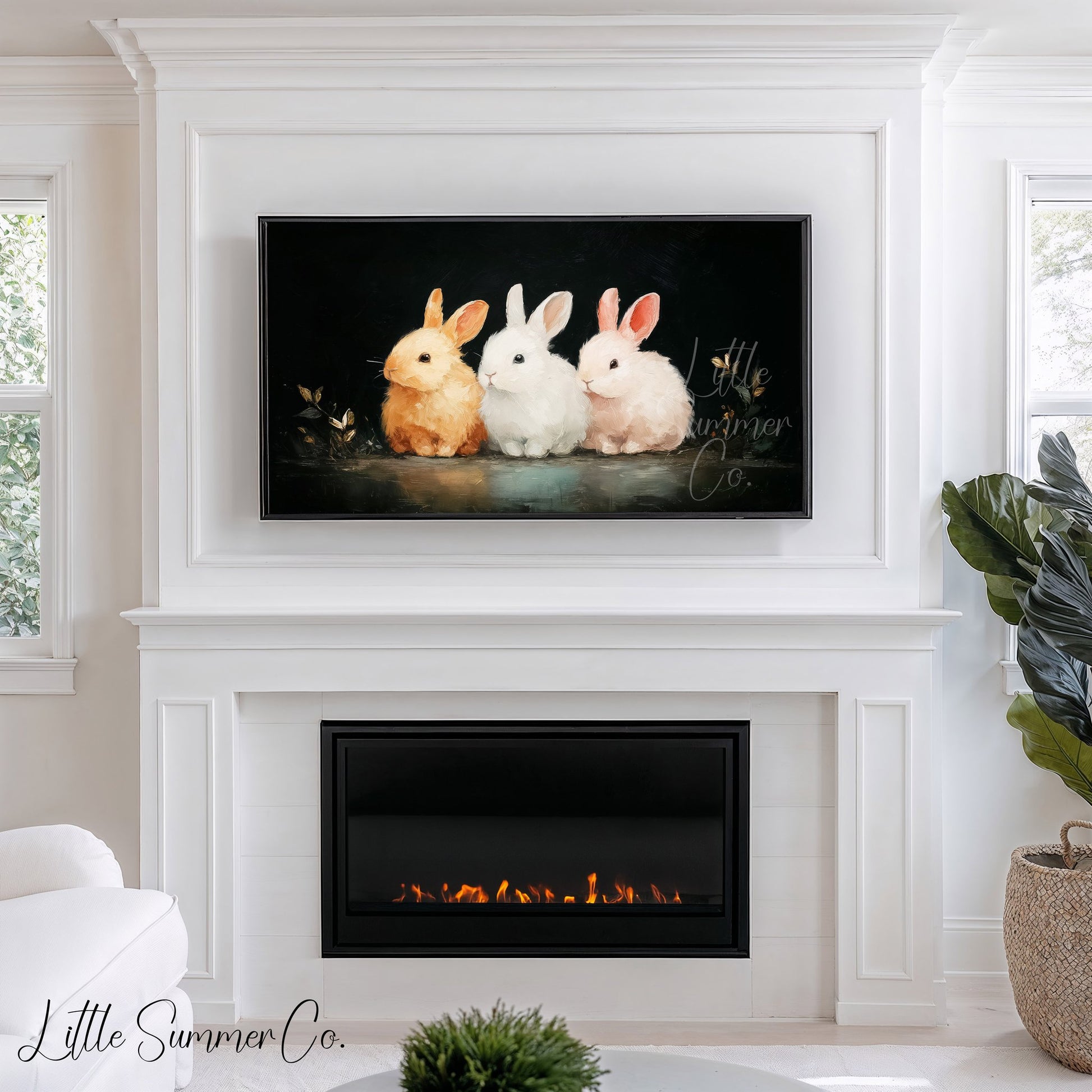 Bunny Trio Frame TV Art displayed on a TV