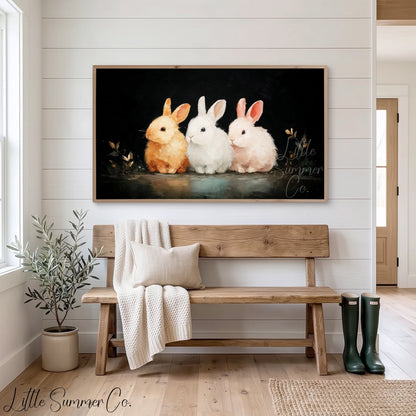 Bunny Trio Frame TV Art displayed on a TV
