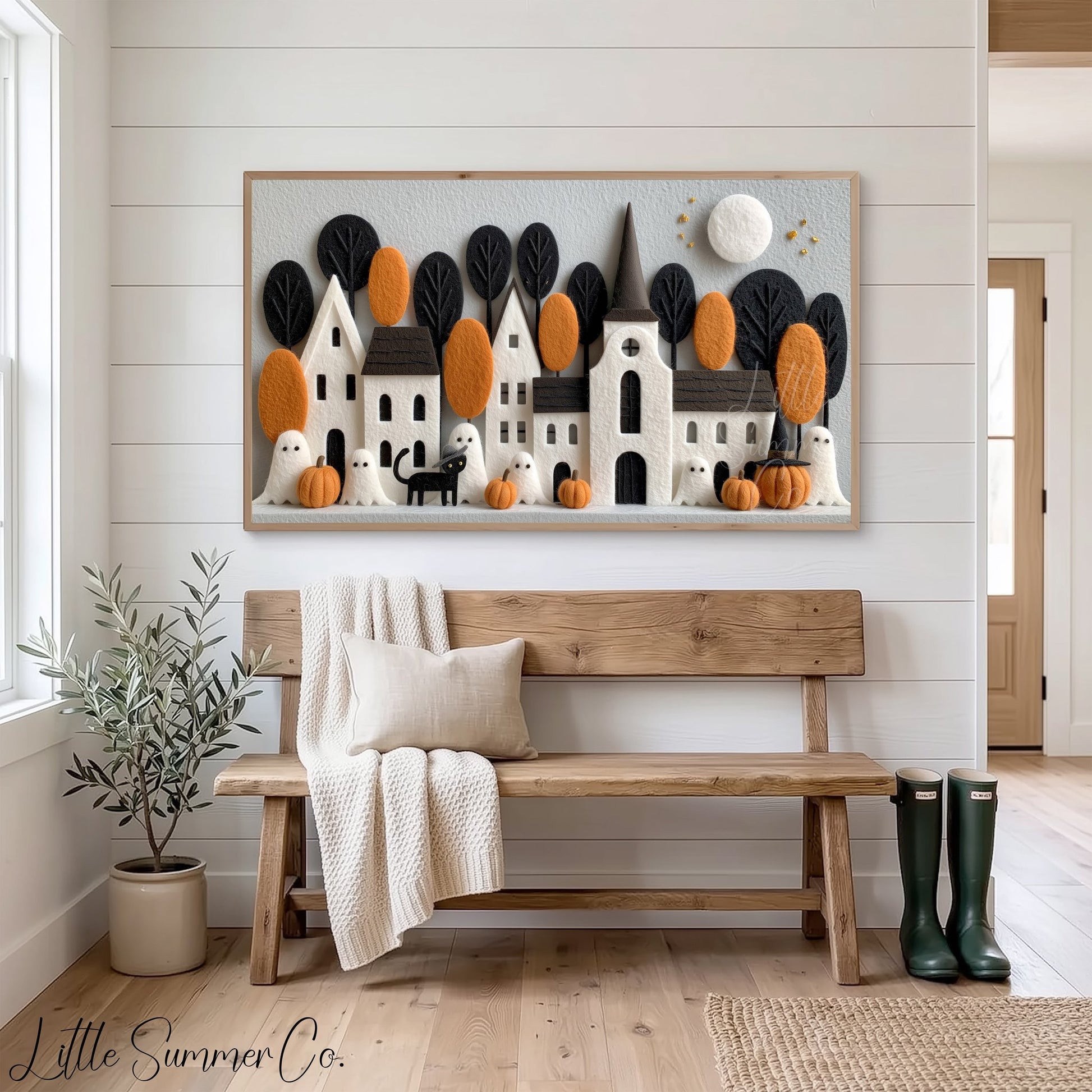Halloween Town Cat Frame TV Art displayed on a TV