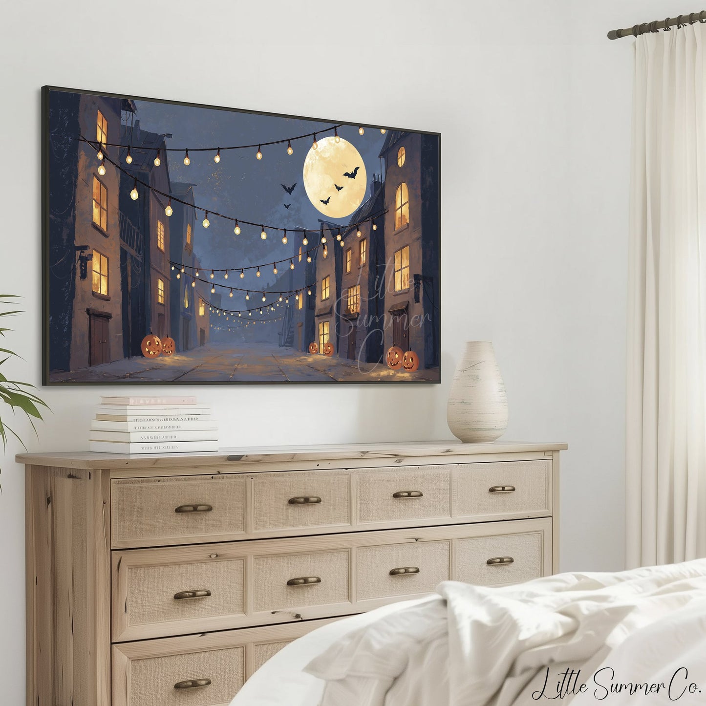 Halloween Street Lights Frame TV Art displayed on a TV
