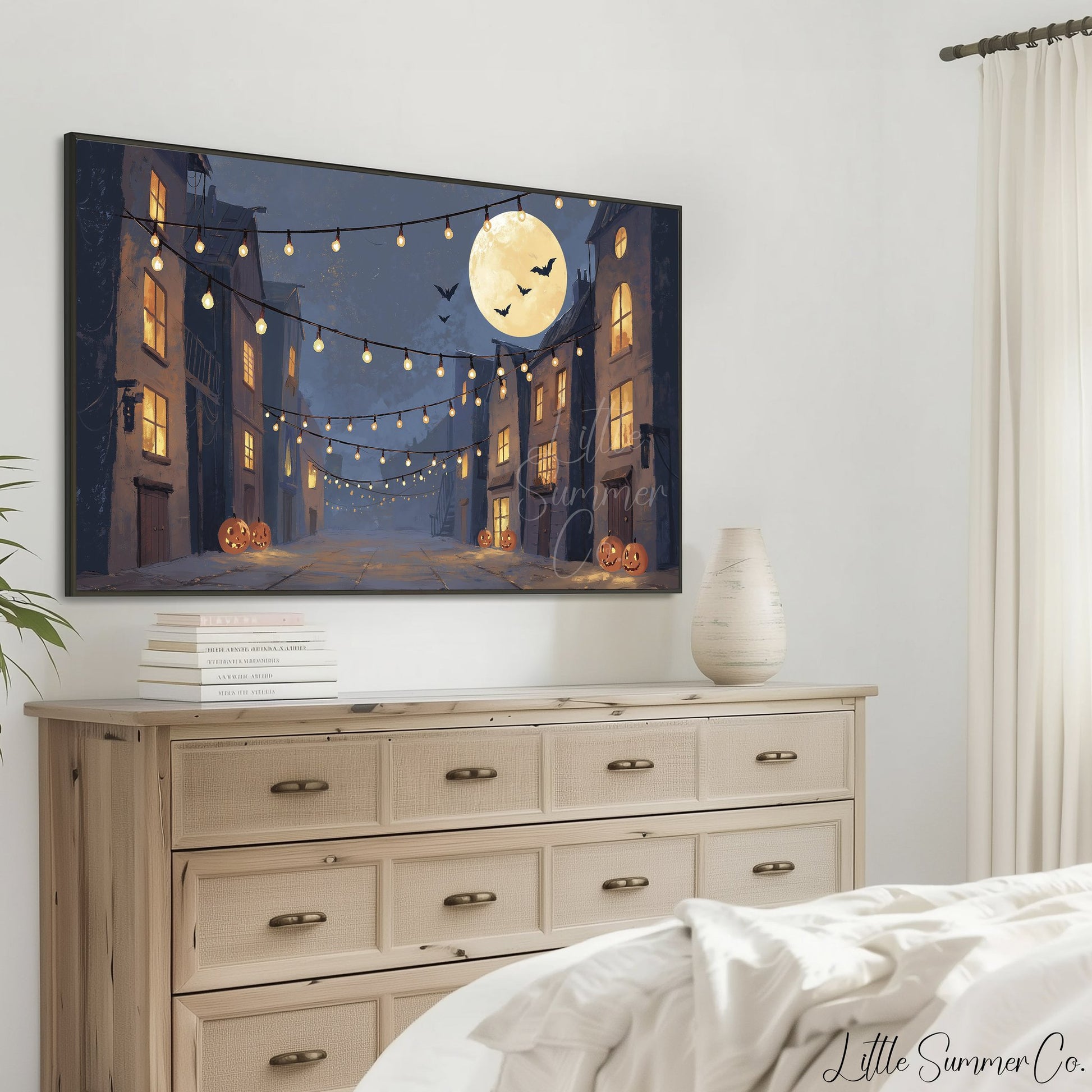 Halloween Street Lights Frame TV Art displayed on a TV