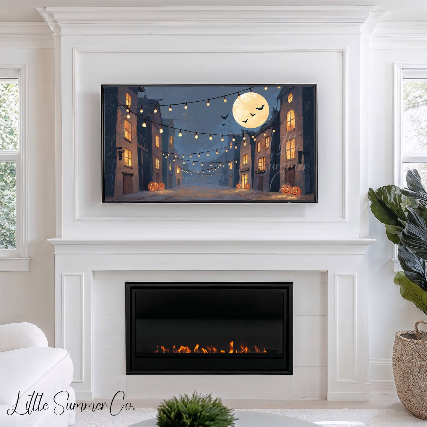 Halloween Street Lights Frame TV Art displayed on a TV