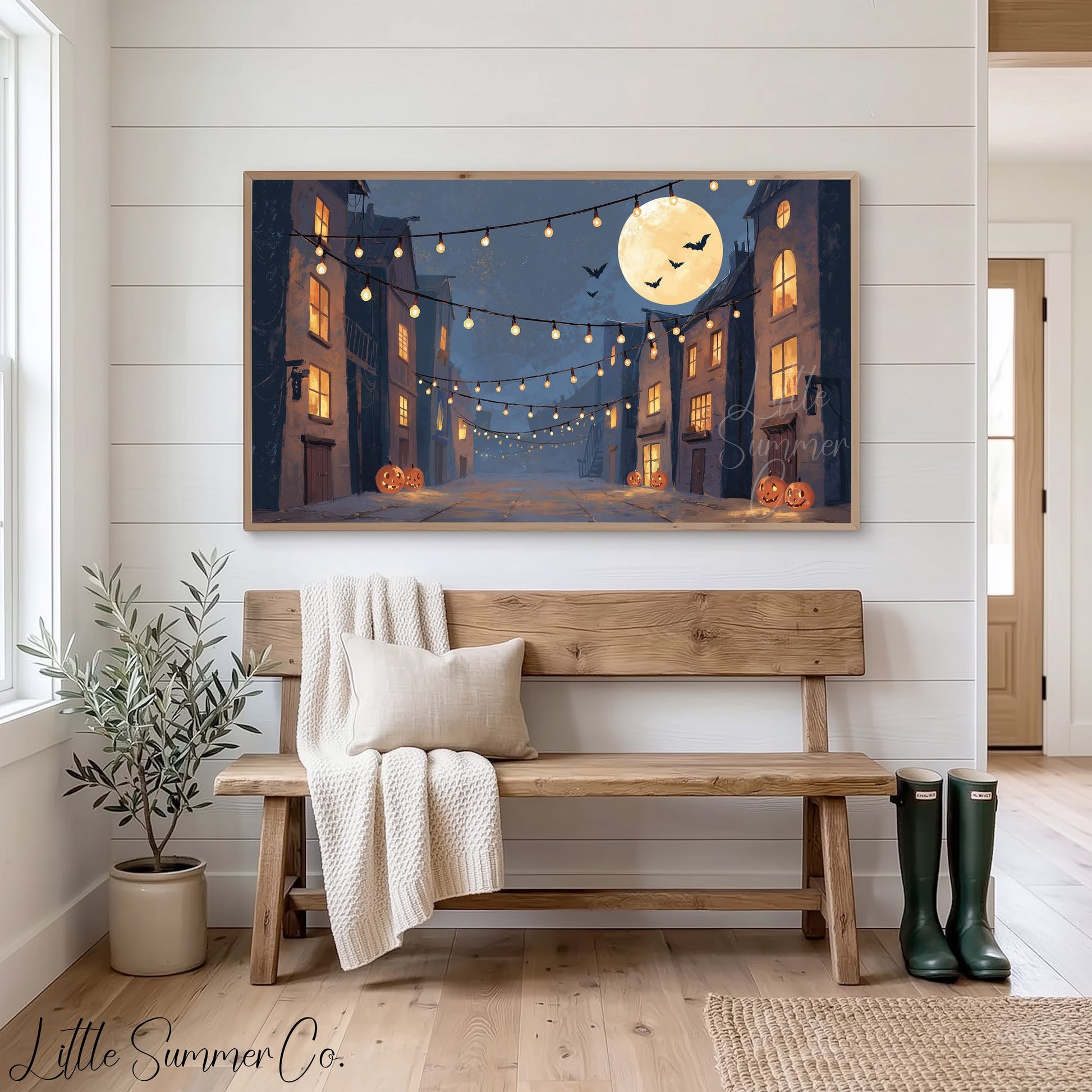 Halloween Street Lights Frame TV Art displayed on a TV