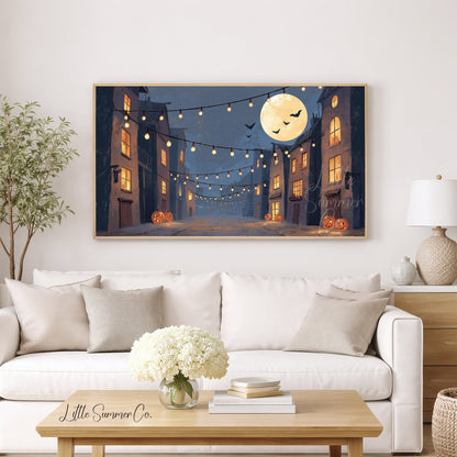 Halloween Street Lights Frame TV Art displayed on a TV