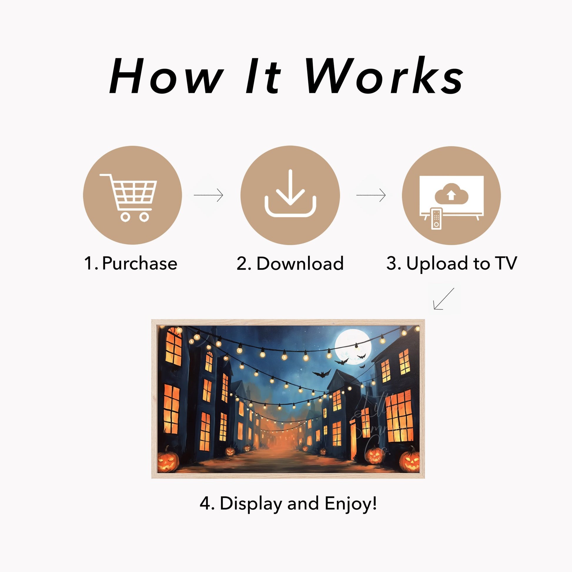 Moonlit Pumpkin Street Frame TV Art displayed on a TV