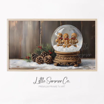 Gingerbread Snow Globe Frame TV Art displayed on a TV