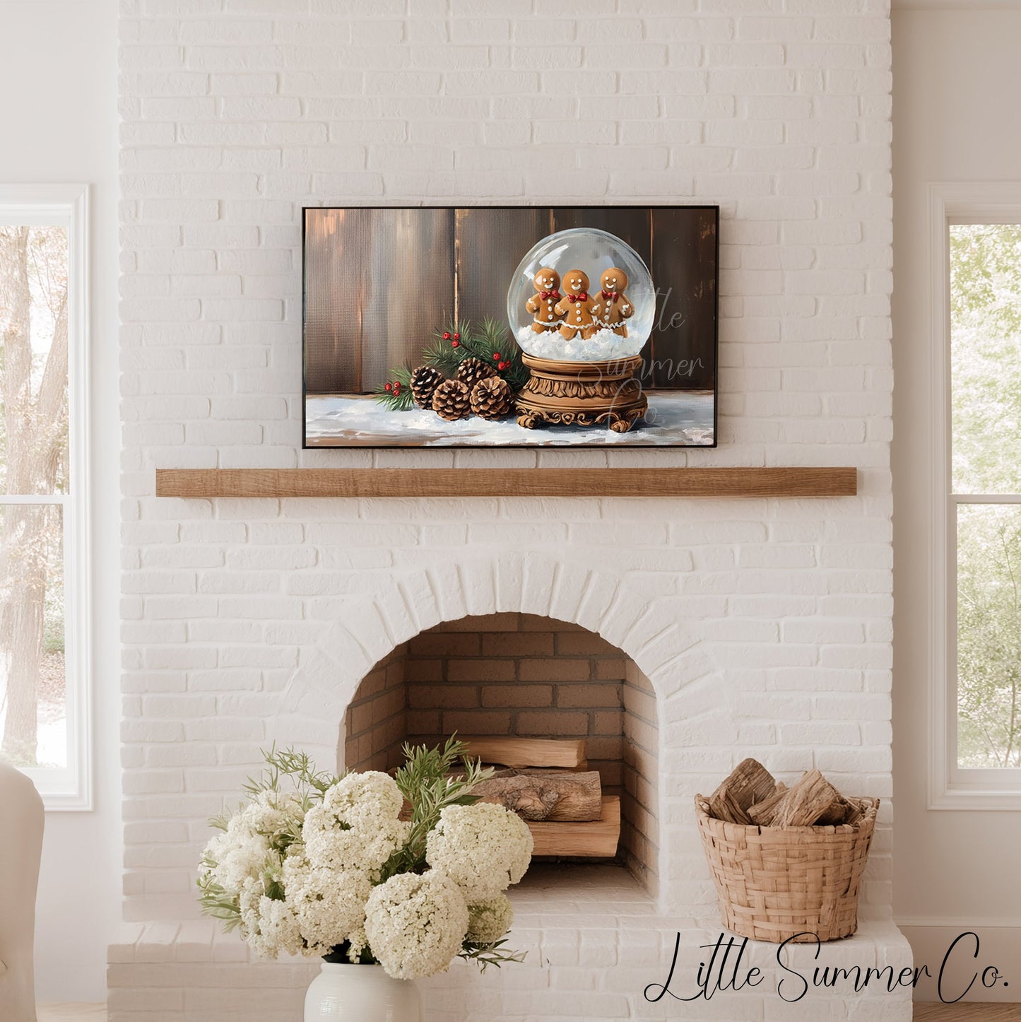 Gingerbread Snow Globe Frame TV Art displayed on a TV