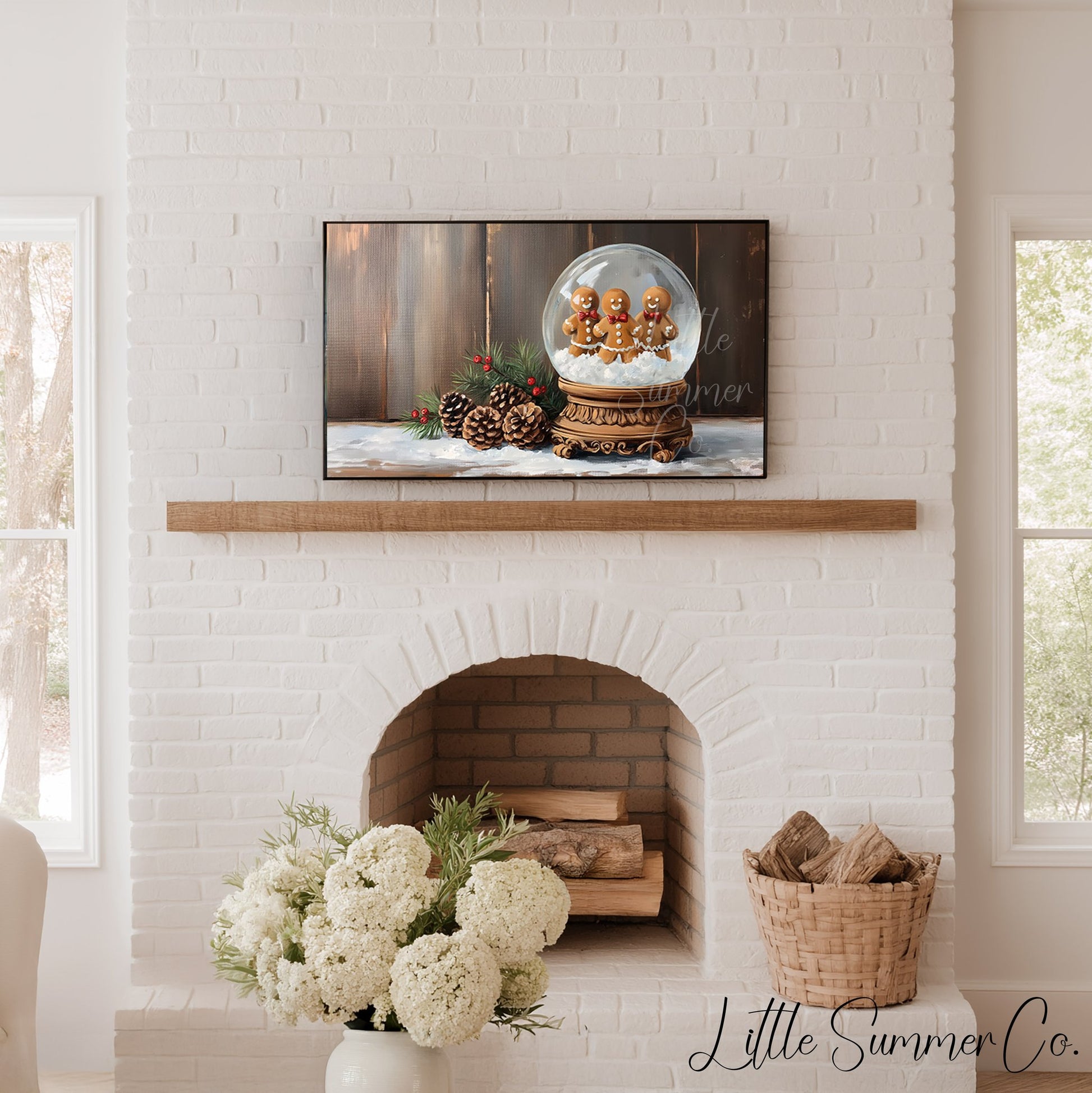 Gingerbread Snow Globe Frame TV Art displayed on a TV