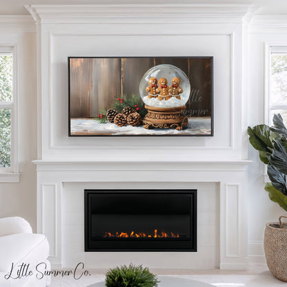 Gingerbread Snow Globe Frame TV Art displayed on a TV