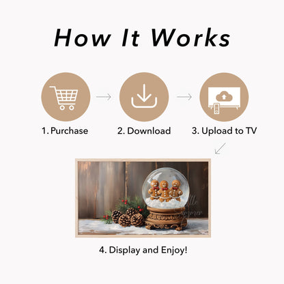 Gingerbread Snow Globe Frame TV Art displayed on a TV