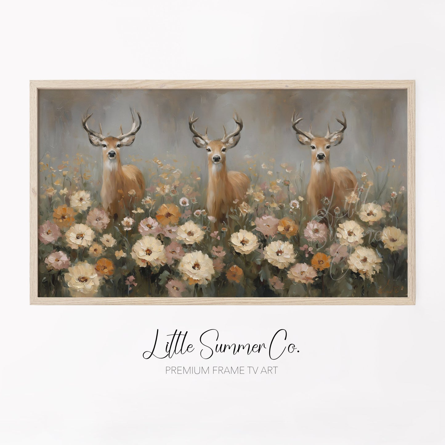 Deer in Flower Field Frame TV Art displayed on a TV