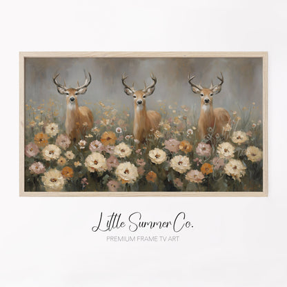 Deer in Flower Field Frame TV Art displayed on a TV
