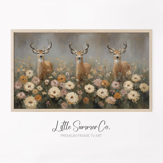 Deer in Flower Field Frame TV Art displayed on a TV