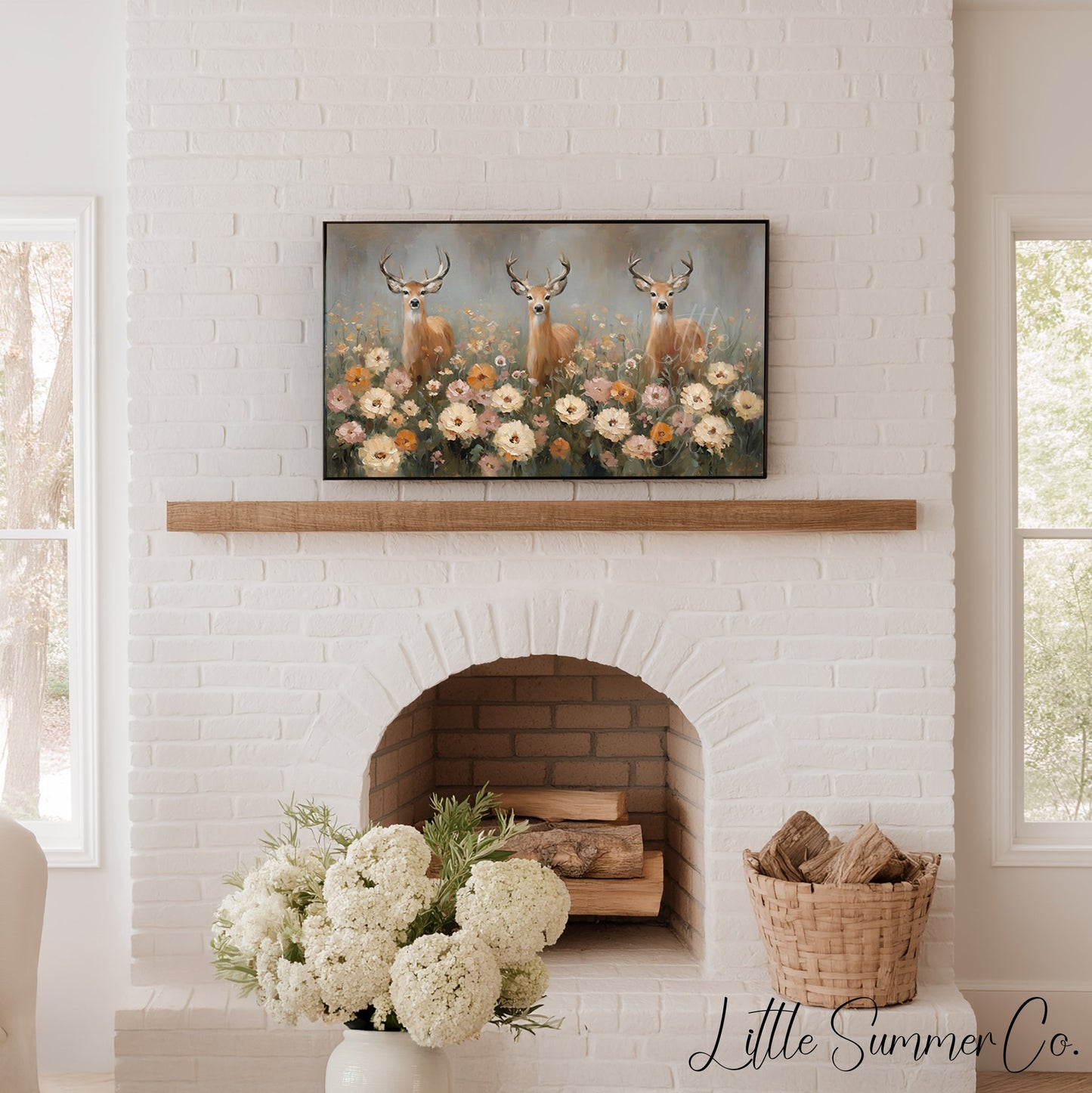 Deer in Flower Field Frame TV Art displayed on a TV