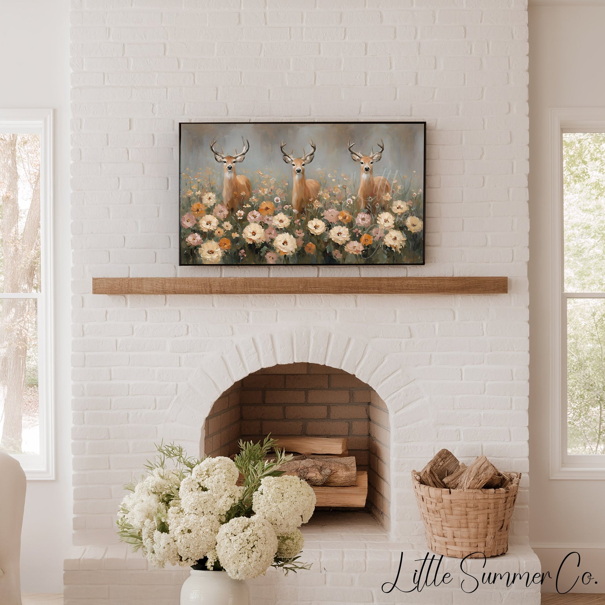 Deer in Flower Field Frame TV Art displayed on a TV