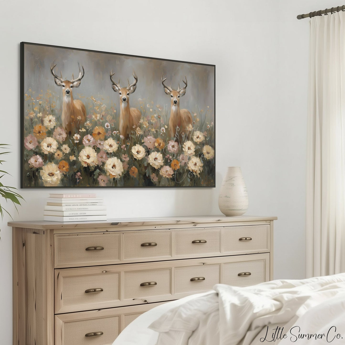 Deer in Flower Field Frame TV Art displayed on a TV