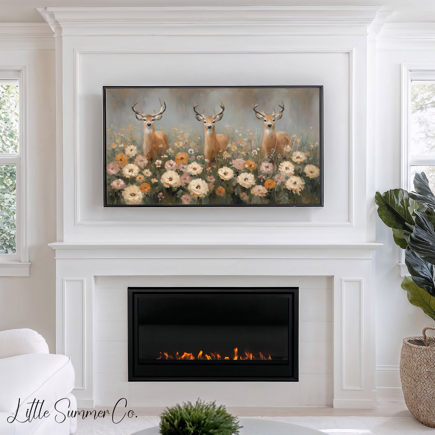 Deer in Flower Field Frame TV Art displayed on a TV