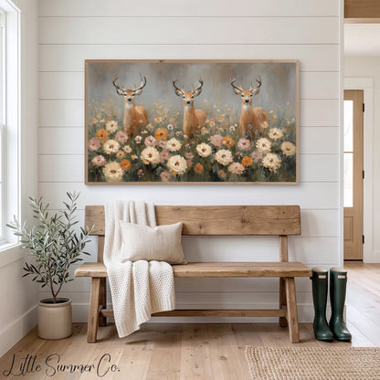 Deer in Flower Field Frame TV Art displayed on a TV