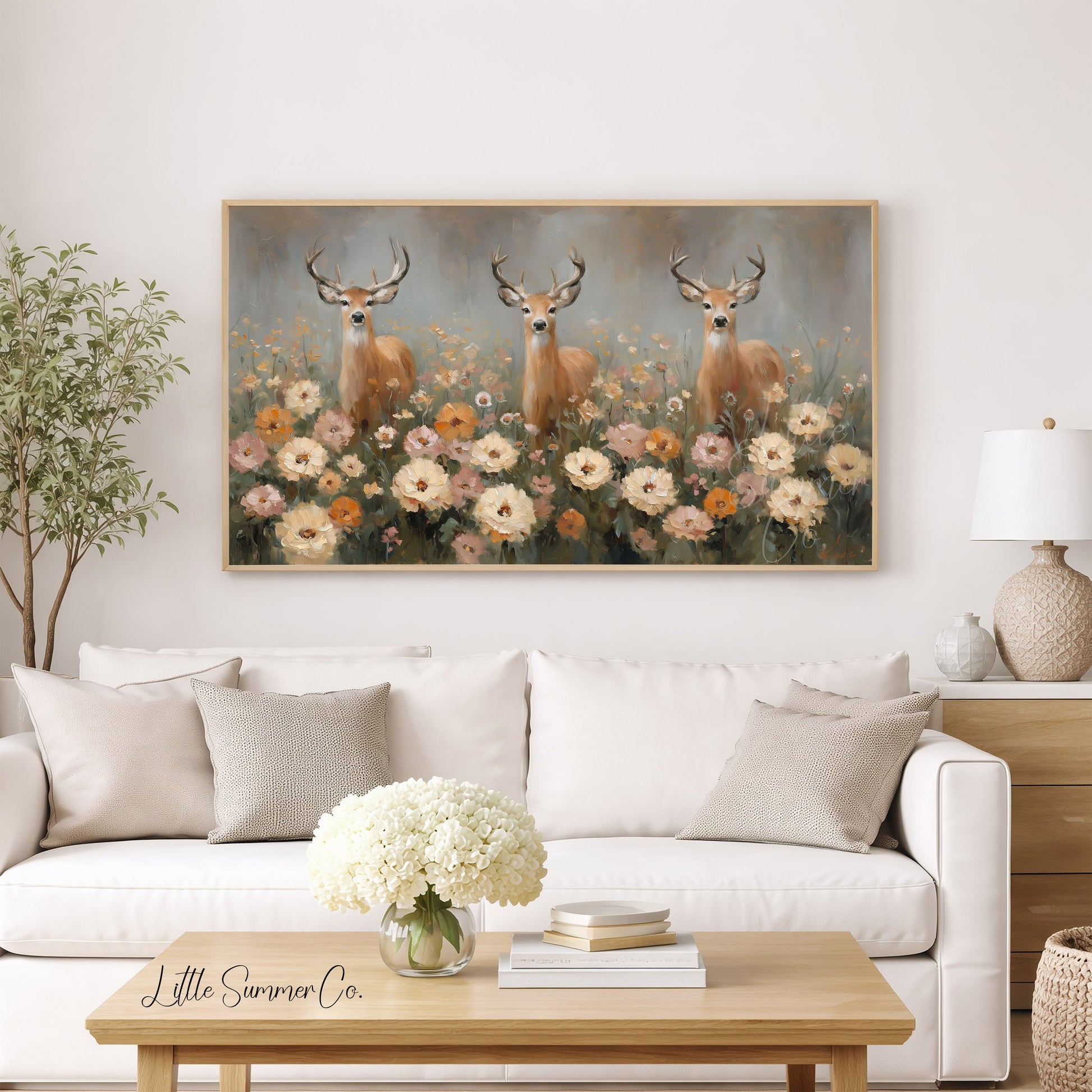 Deer in Flower Field Frame TV Art displayed on a TV