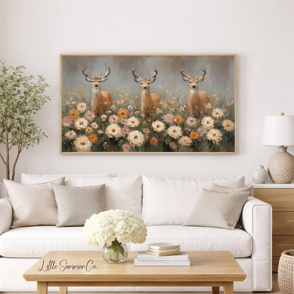 Deer in Flower Field Frame TV Art displayed on a TV