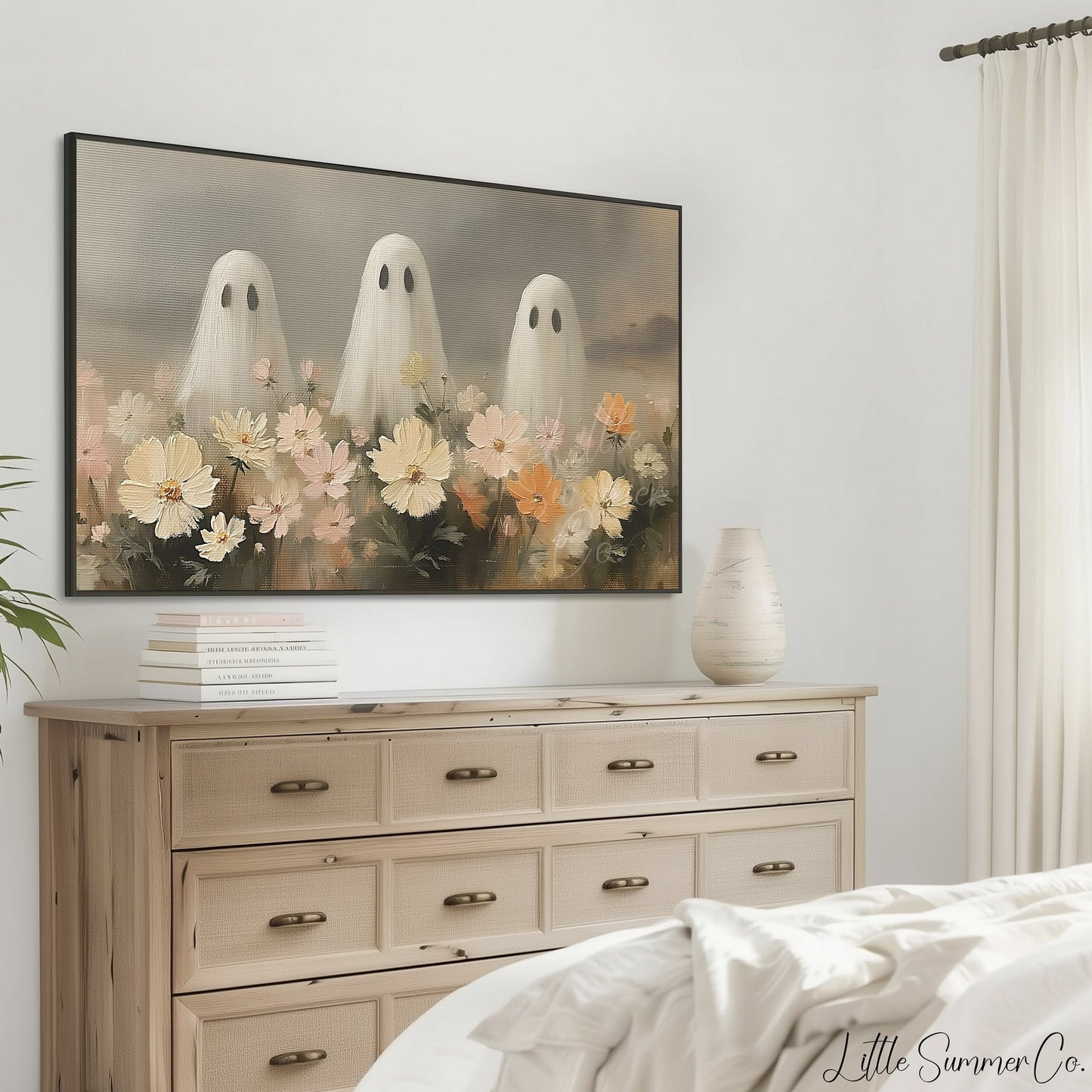 Ghosts in Flower Field Frame TV Art displayed on a TV
