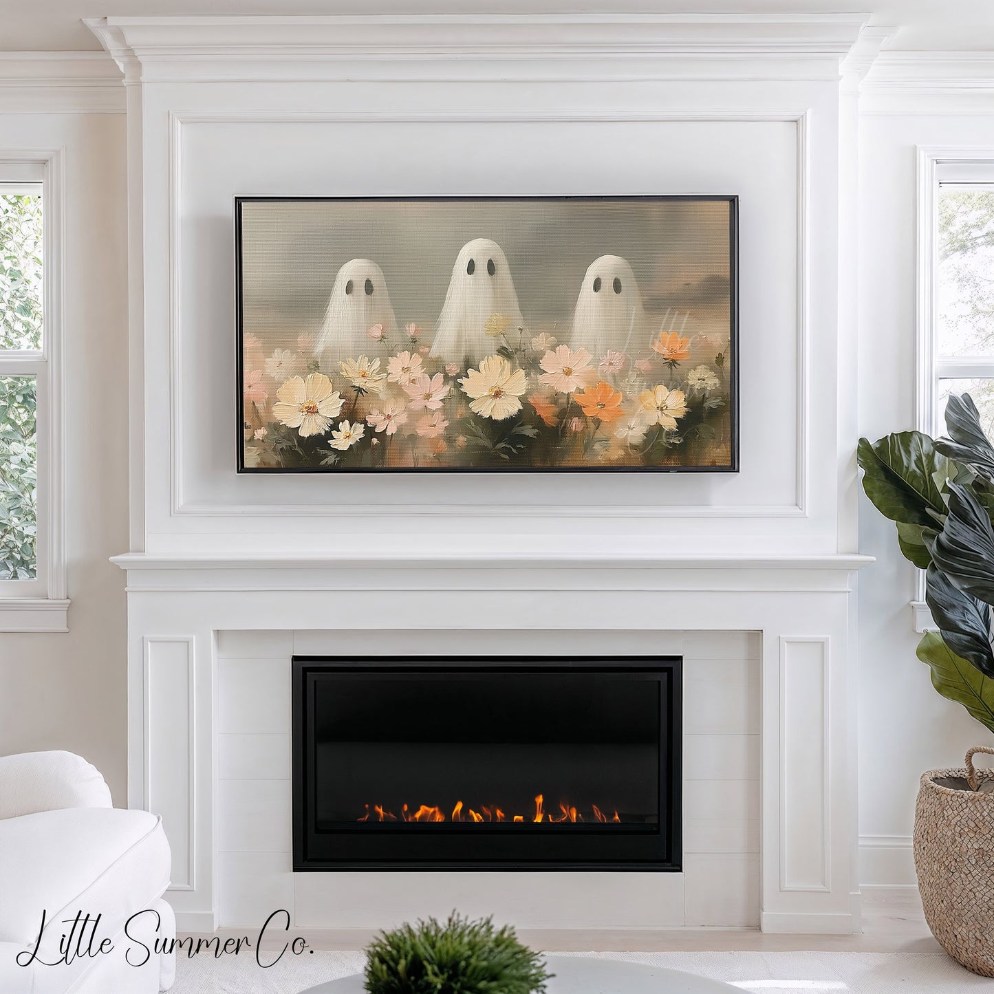 Ghosts in Flower Field Frame TV Art displayed on a TV