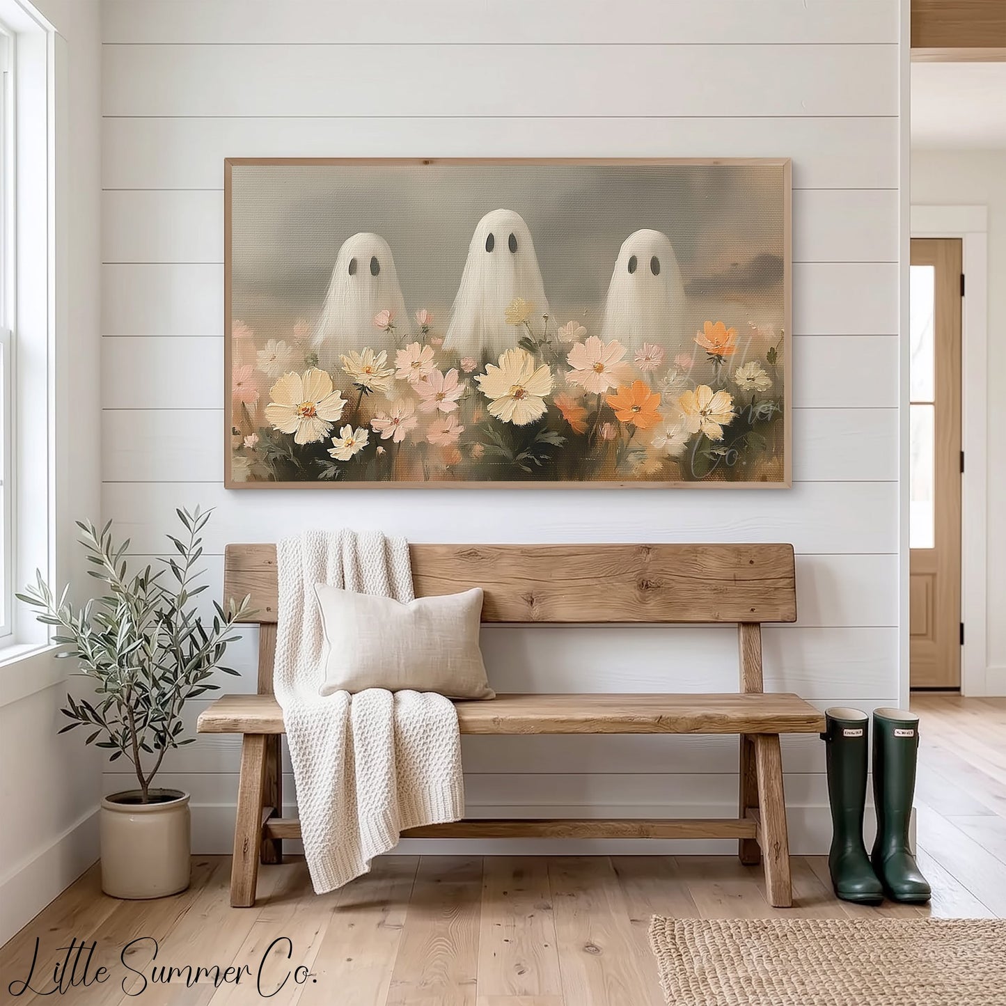 Ghosts in Flower Field Frame TV Art displayed on a TV